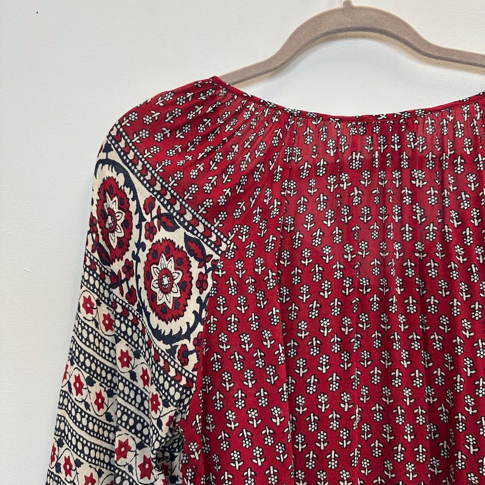 Lucky Brand Red Floral Petaluma Peasant Blouse - Picture 7 of 14